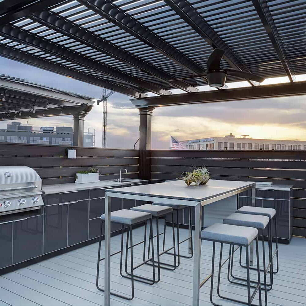 Luxury Rooftop Kitchen, Pergola, Dining (Orren Pickell Building Group)