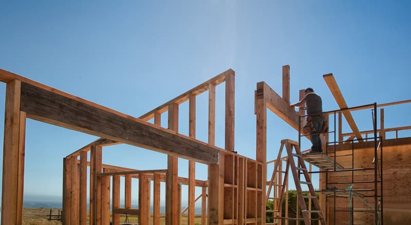 Framing of a house on clear day